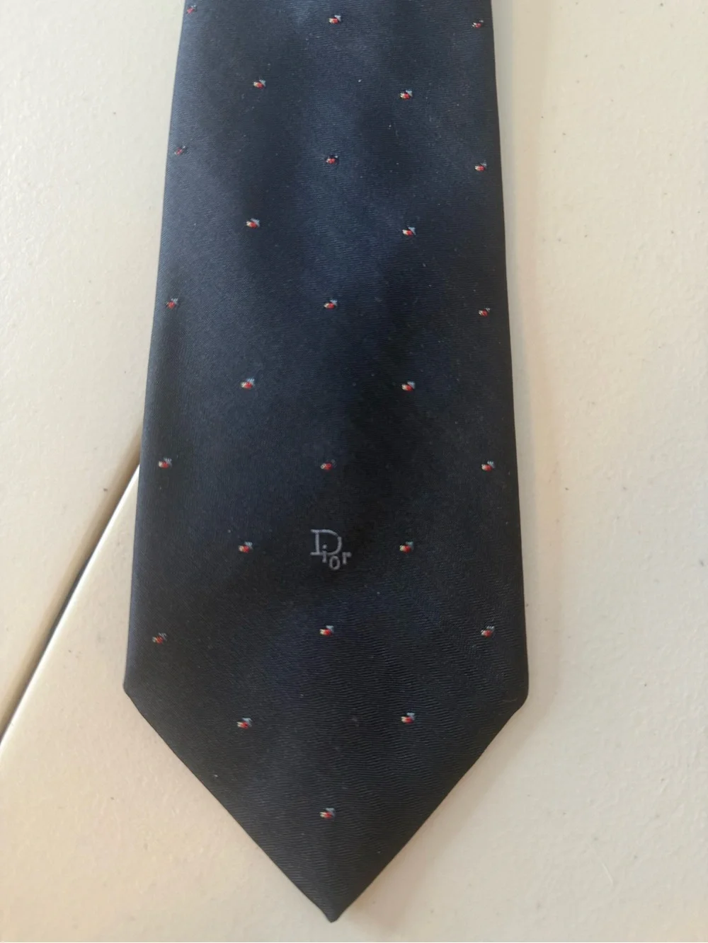 Vintage Christian Dior Navy Blue Micro Dot Logo Tie Made In Italy